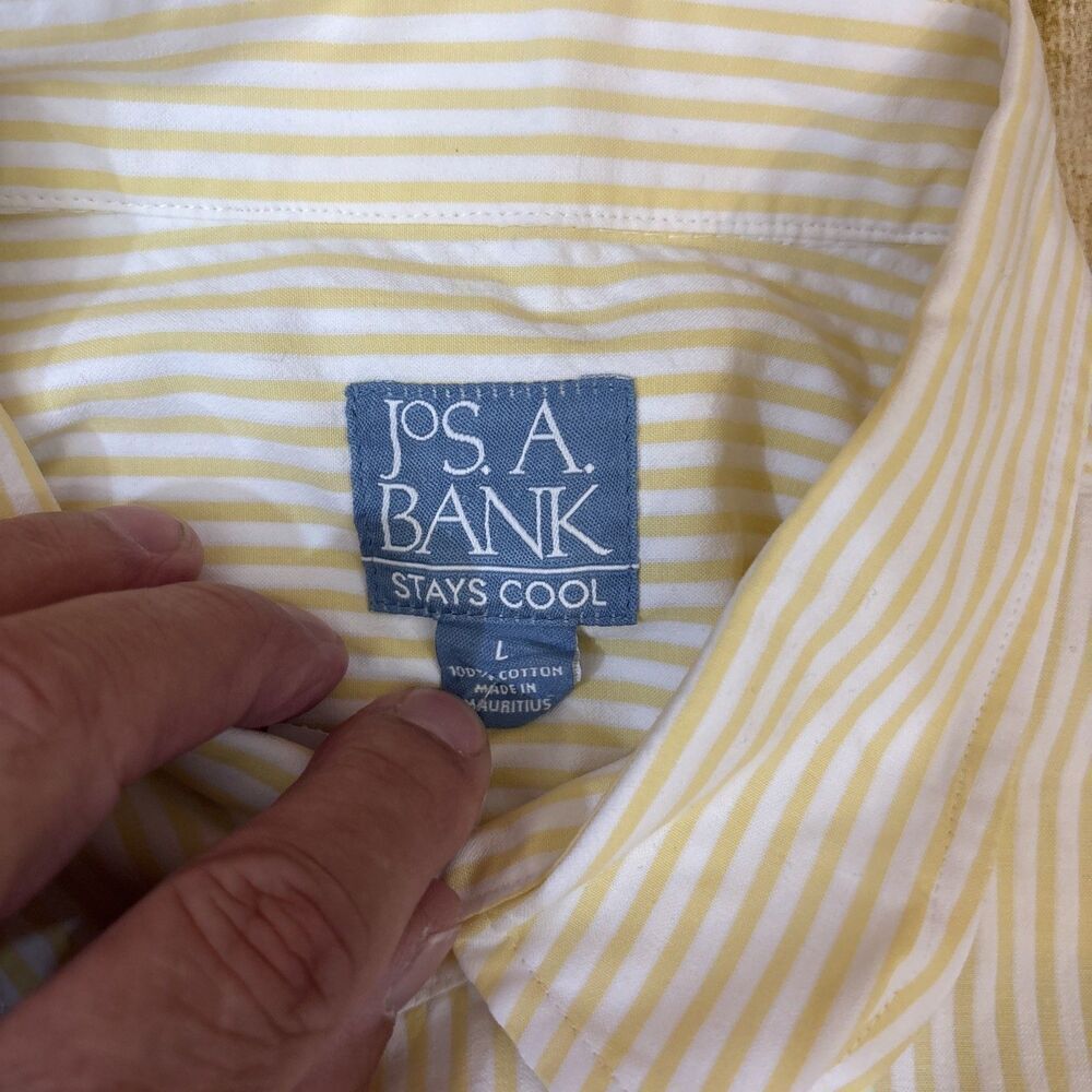 Jos A Bank Stays Cool Button Down Shirt Large Yellow Striped Short Seeve - Picture 8 of 10